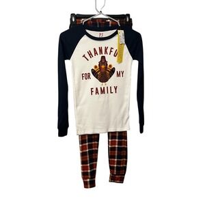 PJ Kids Thanksgiving Turkey Plaid Pajama Set Long Sleeve Top Pants Size 12